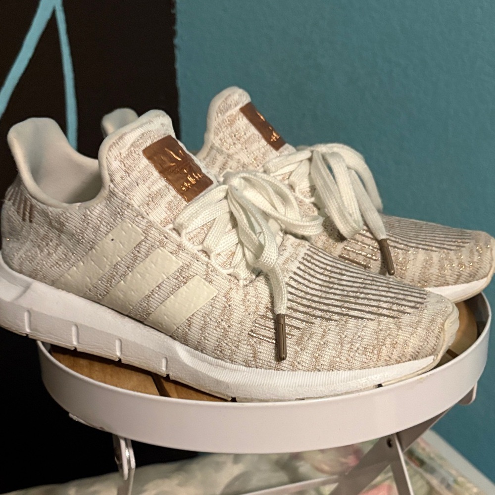 Adidas Women's Beige and White Sneakers
